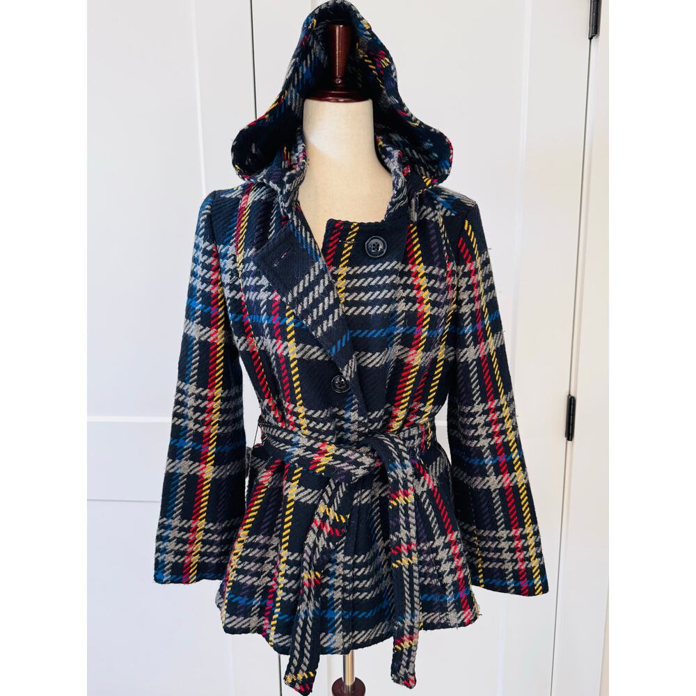 Vintage Max & Co Plaid Wool Tie Waist Coat Size S